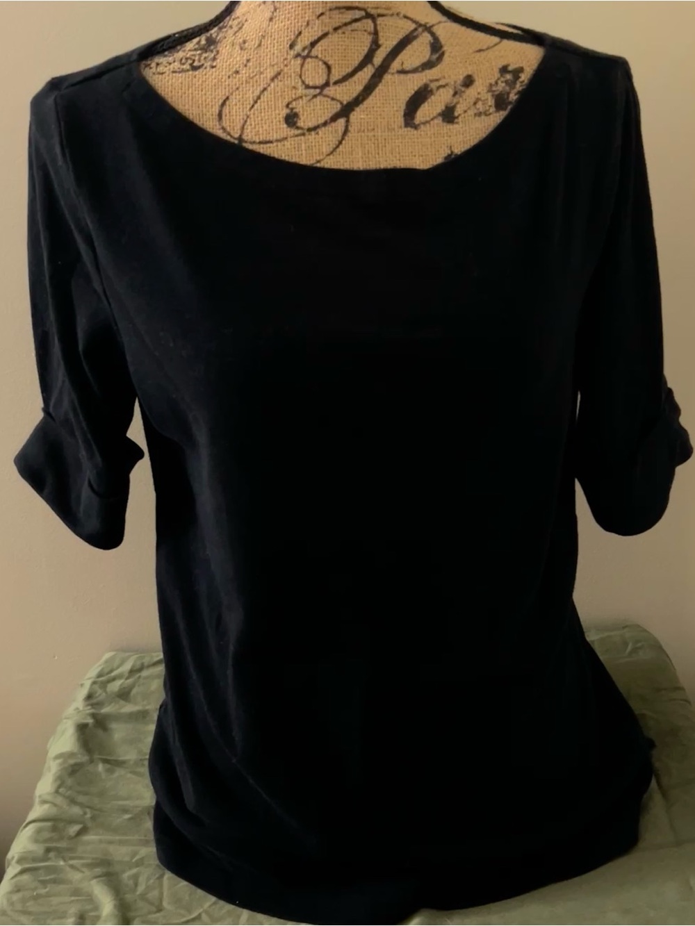 Chaps Black Boatneck Short Sleeve Women's Top